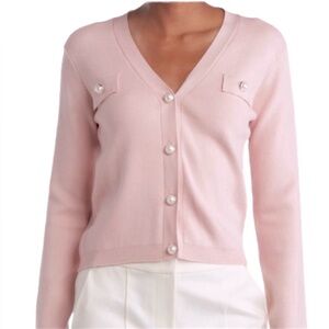 T Tahari Pink Cardigan Sweater V-Neck Pearl Buttons Size XS